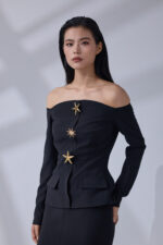 Midnight Star Off-Shoulder Tailored Gown