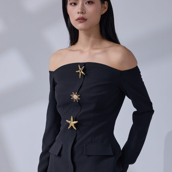 Midnight Star Off-Shoulder Tailored Gown