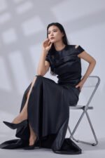 Blouse and leather skirt set